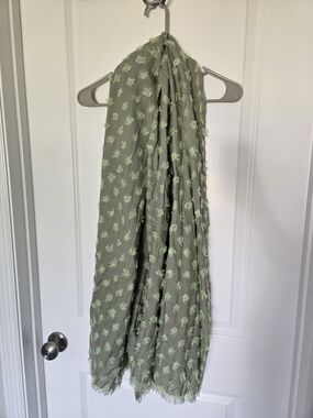 Eileen Fisher Sage Green Textured Fringe Scarf Wrap